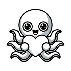 Fototapeta premium simple line and plain illustration of a white cute octopus squid 