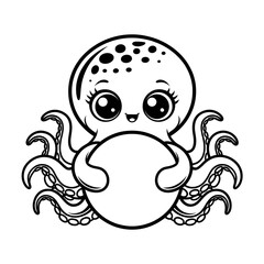 Obraz premium simple line and plain illustration of a white cute octopus squid 