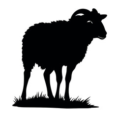 a sheep vector silhouette, stylish pose, fill with black colour isolated white background