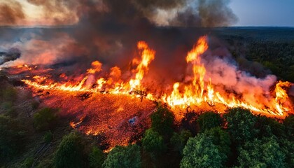 Aerial shot of Massive Wildfire Raging Through Forests
