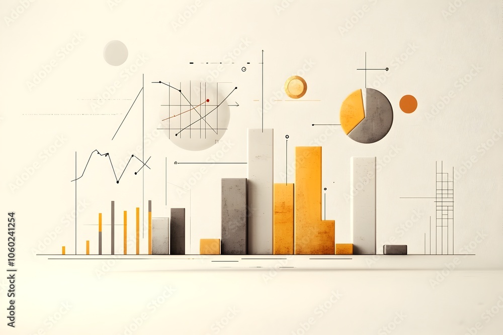 Poster refined financial diagrams and statistical models illustrating complex economic data with