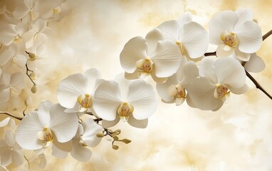A serene arrangement of white orchids against a soft, warm background.