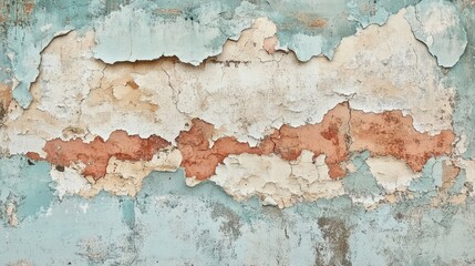 Fototapeta premium A peeling patch of wall paint revealing discolored layers beneath