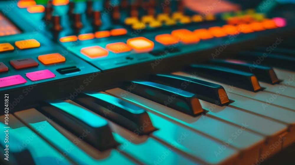 Aufkleber a keyboard and drum pad midi controller used for music production and sound design.