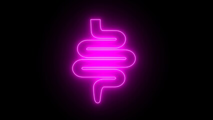Neon intestine digestive system. Glowing intestines icon illustration.