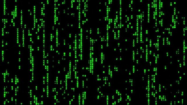 Matrix style green code falling to a high speed and filling the screen blinking. Animation digital background.