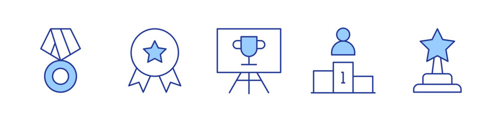 best employee, medal, award, winning. icon vector illustration. Line Duotone style. Editable stroke