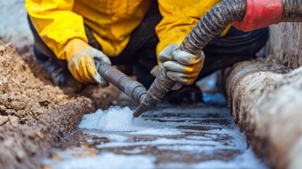 Smelly drainage pipes being cleaned and deodorized by professional