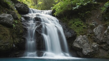 Fototapeta premium A small waterfall cascading into a clear mountain pool