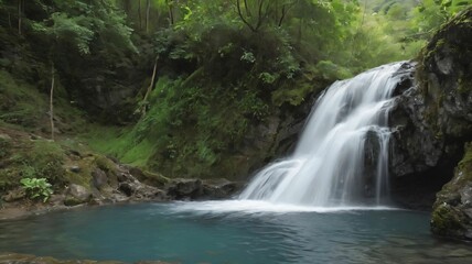 Obraz premium A small waterfall cascading into a clear mountain pool