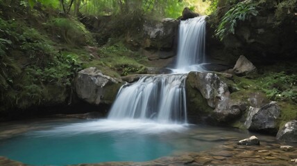 Obraz premium A small waterfall cascading into a clear mountain pool