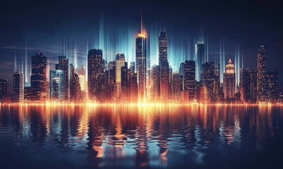 Fototapeta premium Cityscape reflected in rippling water.