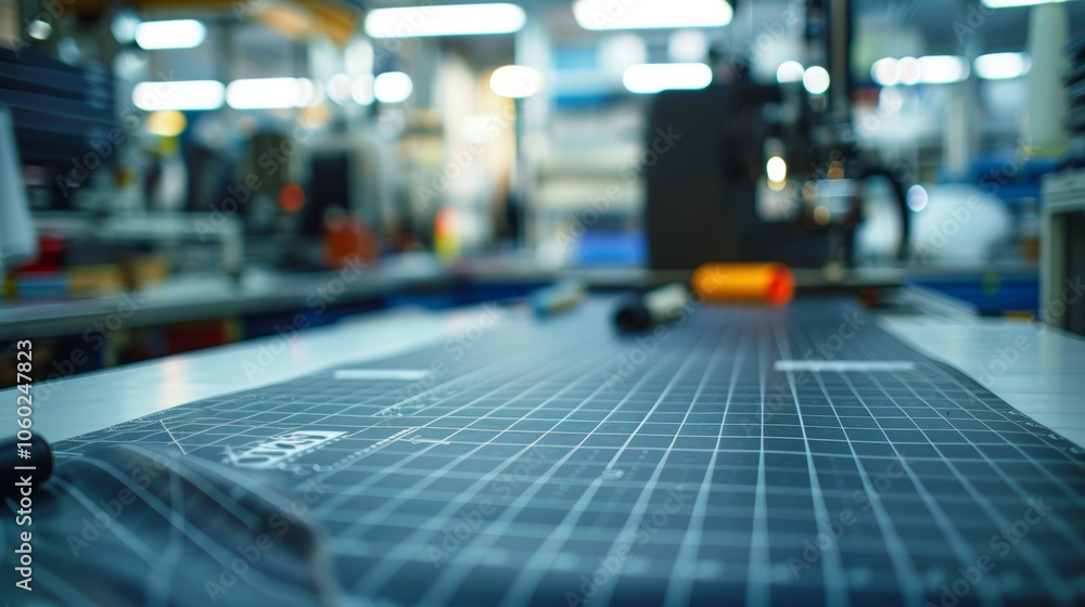 Aufkleber a worktable covered in a protective ting mat used for precise ting and measuring of fabric.