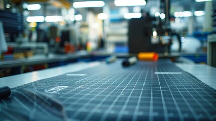 A worktable covered in a protective ting mat used for precise ting and measuring of fabric.