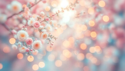 Blurry, bokeh style with floral background in pastel colors, creating dreamy,generative ai