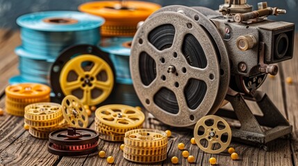 Obraz premium Retro film background with scratches, dust, and light leaks for vintage movie projector aesthetic