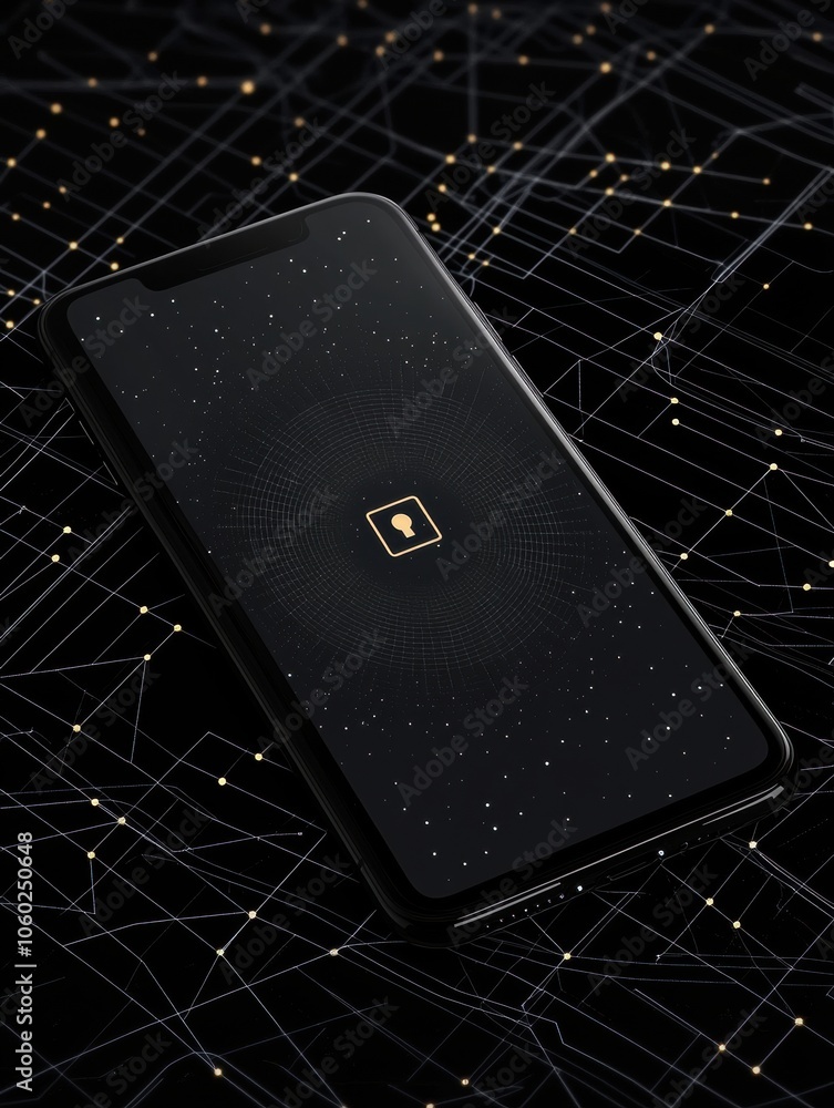 Poster a smartphone screen shows a lock icon, suggesting security, set in a dark, abstract background fille