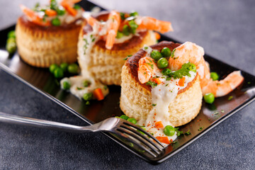 stuffed vol au vent with cream and shrimp