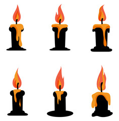 Set of 6 Burning Candles, Cozy and Warm Clipart Collection - Flat Vector Illustration