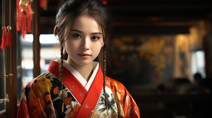 Fototapeta premium portrait of a woman in a red dress HD 8K wallpaper Stock Photographic Image