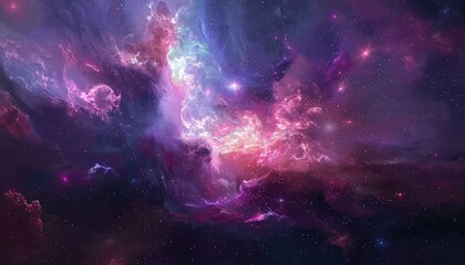 Cosmic Nebula with Stars and Swirling Gas Clouds