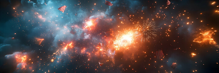 Fototapeta premium Abstract Fireworks Display with Stars and Smoke in the Sky