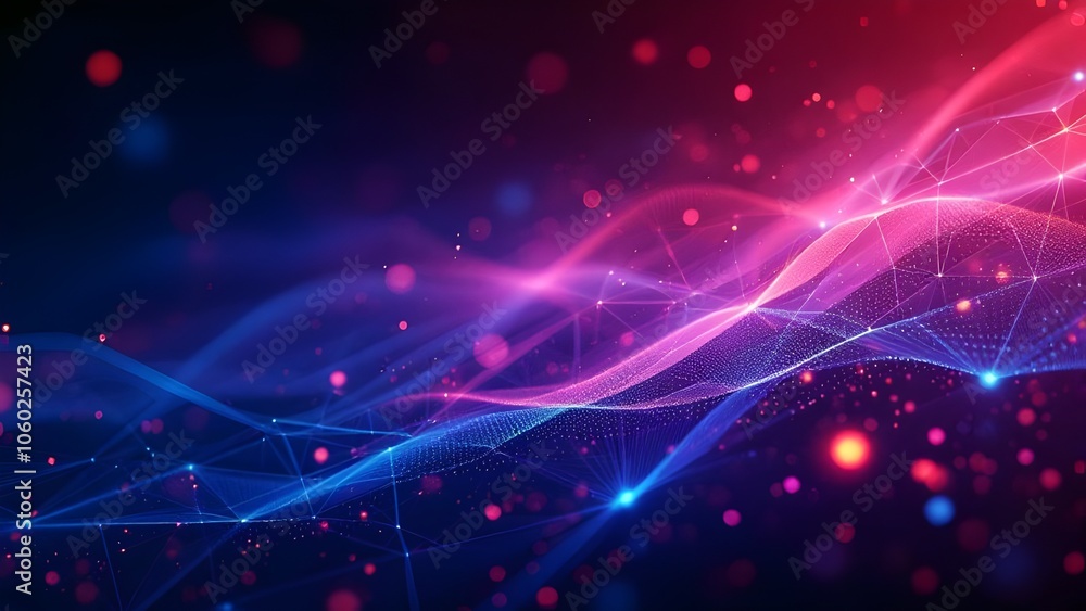 Aufkleber abstract digital wave network: futuristic technology visualization with blue and pink particle flow 