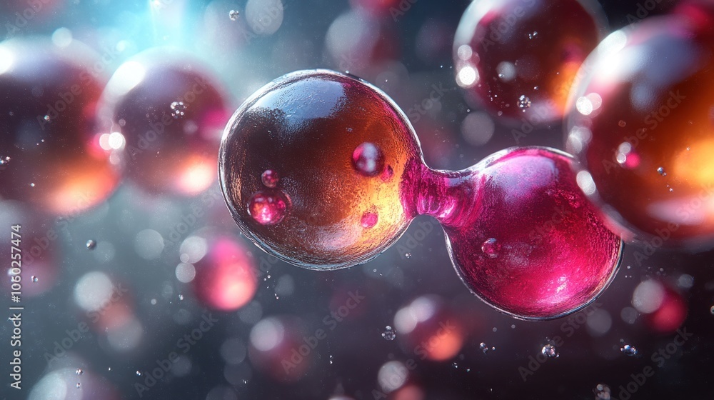 Poster abstract 3d rendering of colorful glowing bubbles with a dark background.