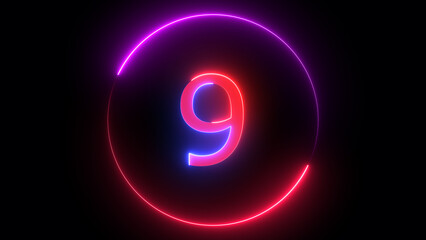 Illuminated neon number ,red and blue color number of neon light colorful illustration. Bright neon numbers with black background