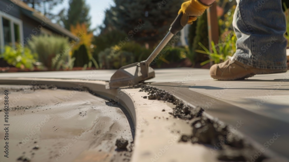 Poster a worker uses a concrete edger to create a smooth and rounded edge adding both functionality and aes