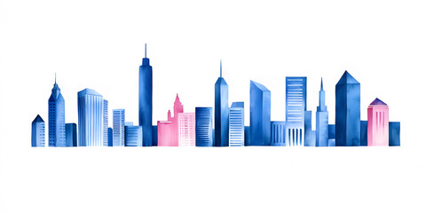 Obraz premium Watercolor Illustration banner of City Skyline isolated on white background