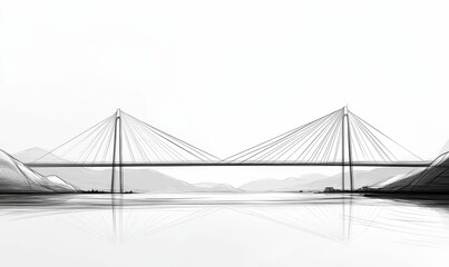Fototapeta premium A sketch of a suspension bridge over water.