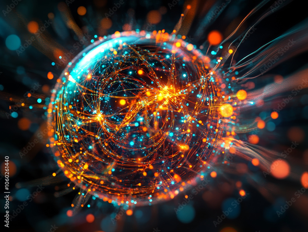 Aufkleber vibrant, futuristic illustration of neural networks with glowing orbs and dynamic lines, showcasing 