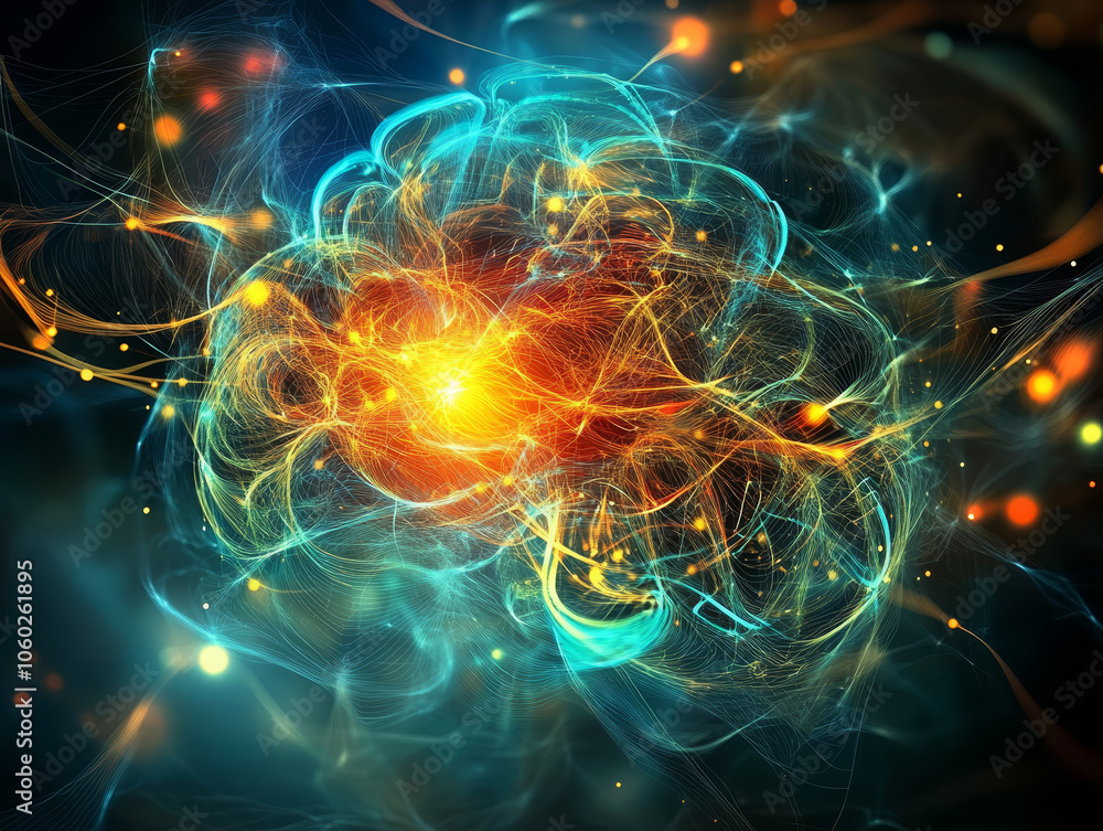 Poster vibrant, abstract representation of neural networks with glowing colors, showcasing dynamic flow of 