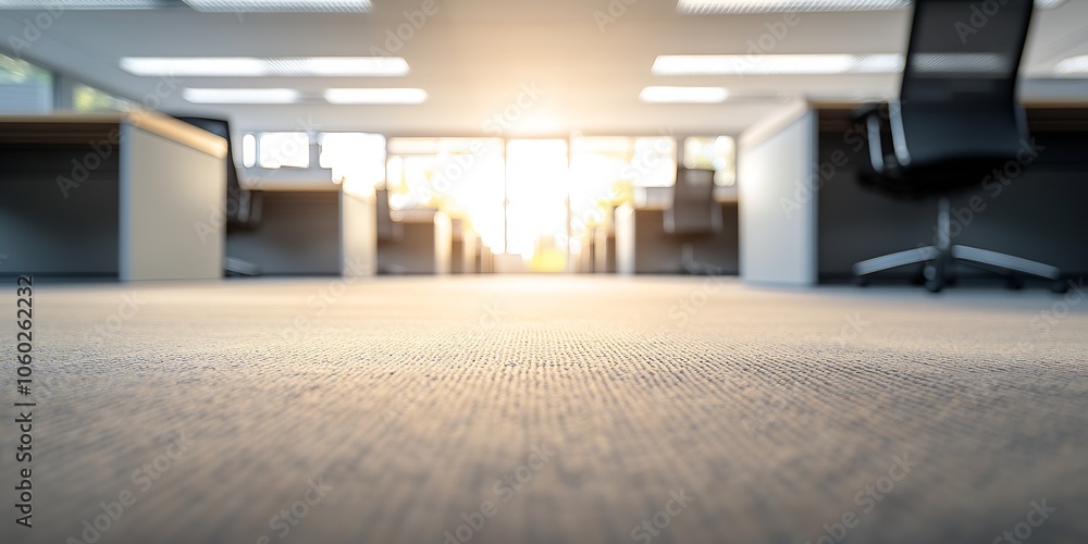 Poster sunlit modern office interior with spacious floor open workspace design : generative ai