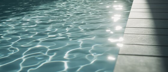 Obraz premium A serene view of a sparkling pool with gentle waves and light reflections, complemented by a clean tiled edge.