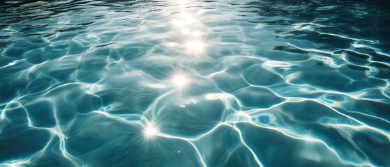 Fototapeta premium A serene surface of blue water with shimmering reflections, creating a tranquil and inviting atmosphere.