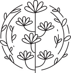Decorative Flowers and Leaves Line Art