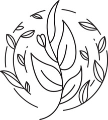 Decorative Flowers and Leaves Line Art