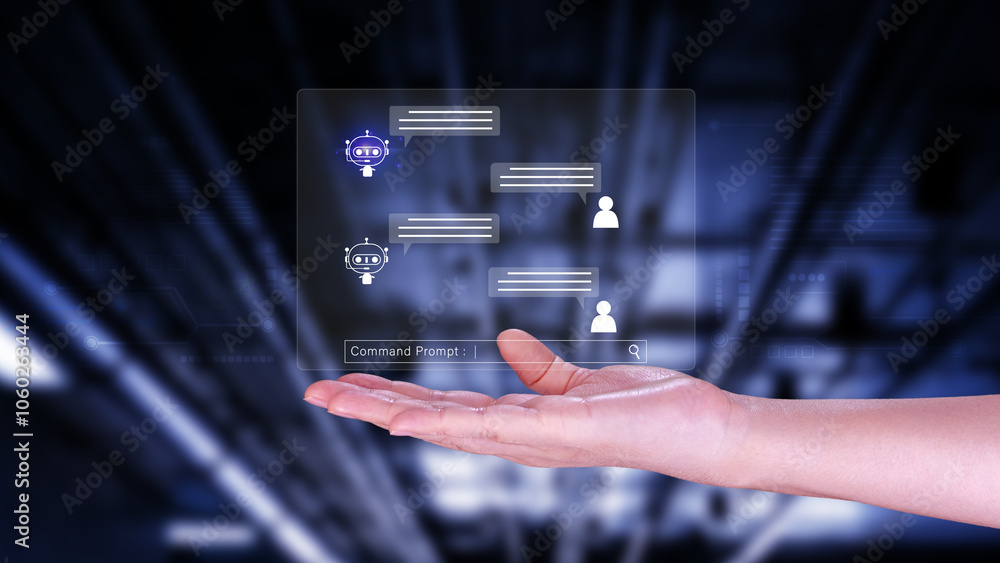 Poster businessman using for digital chatbot, robot application, conversation assistant, ai artificial inte