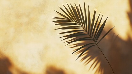 Obraz premium Elegant Palm Leaf Shadow Creates Tropical Atmosphere on Textured Wall : Generative AI