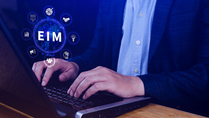 EIM Enterprise information management system, EIM Global Network with Analyzing Technological Data, Efficient Information Management, Network Connection.
