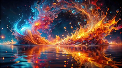 Fototapeta premium Surreal Spark in Liquid Form Capturing the Essence of Energy and Motion with Abstract Liquid Dynamics and Vivid Colors for Enigmatic Visuals