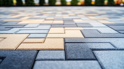 Fototapeta premium Innovative Pavement Design Featuring High Contrast Brick Layout : Generative AI