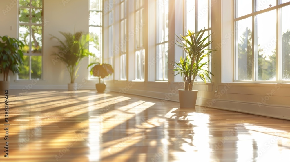 Aufkleber soft sunlight filtering through the large windows casting a calming glow on the open space.