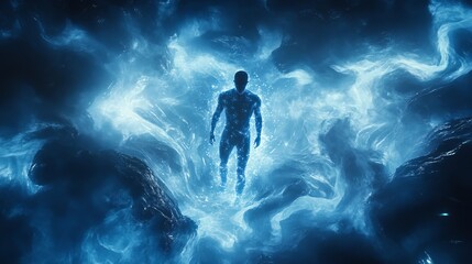 Obraz premium Illuminated Soul: A Study in Magnetic Energy.Concepts of charisma, influence, mysticism, and leadership, and supernatural power.