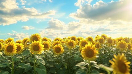 Obraz premium A field of sunflowers basking in the warm afternoon sun.