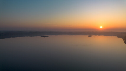 Obraz premium Milickie Ponds at sunrise, bird's eye view, Lower Silesian Voivodeship, Poland