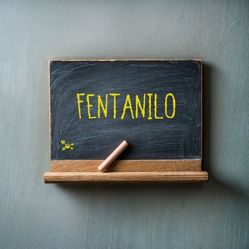 fentanilo, crisis de salud publica. palabra fentanilo escrito en una pizarra