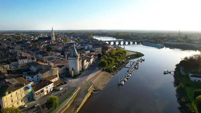 Aerial view of Libourne, commune in the Gironde department in Nouvelle-Aquitaine in southwest France